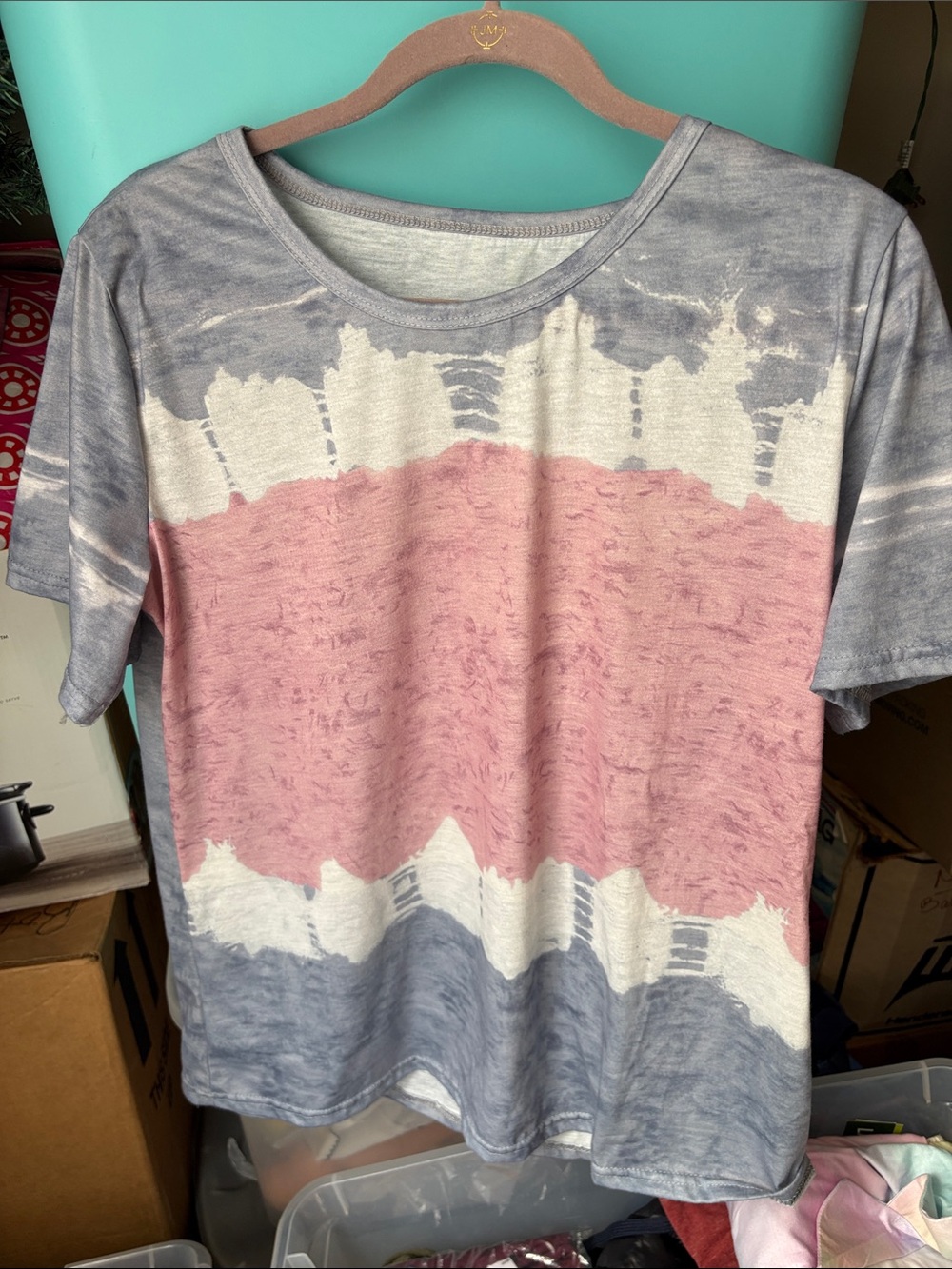 Women’s Casual Tie-Dye Short Sleeve Tee - Pink & Gray